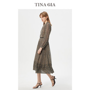 TINA GIA天纳吉儿波西米亚风复古抽象印花女装裙子连衣裙