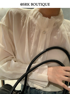 srk法式气质白色天丝，衬衫女2023秋季长袖，设计感小众百搭上衣