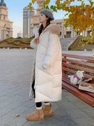 agoincat米白色大毛领，中长款羽绒服女2023年冬季韩版加厚外套
