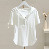 白色连帽t恤女短袖2024夏季韩版修身显瘦百搭半袖体恤上衣潮