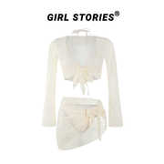 Girl Stories原创设计风女孩微胖比基尼四件套带沙滩罩衫拍照泳衣