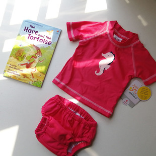 0-9月美国婴儿女童，儿童分体泳衣，海马宝宝温泉泳衣套装