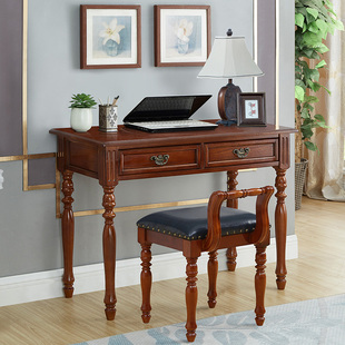简约实木书桌美式复古写字台办公桌欧式卧室，家用电脑桌小户型
