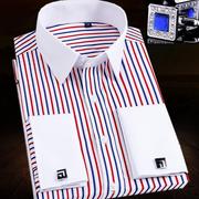 白领衬衫男士长袖法式袖扣衬衣，韩版修身高领，双扣商务正装袖钉寸衫