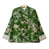 中式手工盘扣撞色花朵女上衣绿色真丝丝绒唐装外套