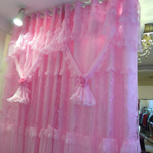 简约成品窗帘卧室少女心遮光蕾丝粉色网红公主风飘窗帘双层纱
