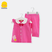 黄色小鸭女童短袖纯棉，套装婴儿上衣裤子，夏季短袖两件套女宝宝6-12