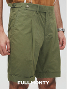 fullmonty男士商务休闲裤，绿色直筒纯棉，翻边薄款短裤夏季五分裤子