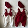 韩国婴幼童装时尚蝴蝶结公主背带裤冬季新年红色摇粒绒连体裤