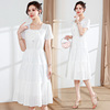 白色仙女连衣裙夏装短袖高级感气质减龄显瘦遮肚子百褶中长裙
