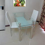 钢化玻璃餐桌家用双层长方形小户型，不锈钢洽谈桌，吃饭桌椅组合书桌
