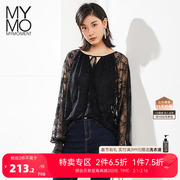 MYMO蕾丝圆领上衣M3C533J朗黛秋季气质长袖黑色套头衫