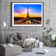 法国巴黎埃菲尔铁塔现代客厅装饰画，沙发背景墙建筑风景，三联墙壁画