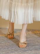 高跟凉鞋女2024年夏季新韩版小众白色法式细跟方头高跟露趾拖鞋女