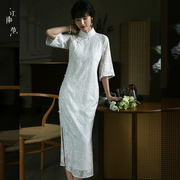 江南范白色蕾丝改良旗袍2023领证订婚修身显瘦气质素雅新中式