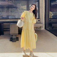 孕妇夏装连衣裙显瘦黄色，半袖韩版超长裙，设计感孕妇装夏季仙女裙子