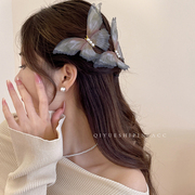 网纱珍珠蝴蝶发夹2024年后脑勺，鸭嘴夹发饰时尚气质小众设计女