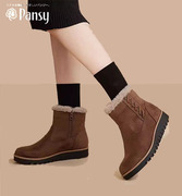 pansy日本雪地靴女加绒加厚羊毛，保暖短靴妈妈，棉鞋高帮冬季女鞋