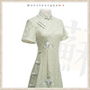 绿色中式旗袍女年轻款复古刺绣蕾丝短袖改良版连衣裙夏季