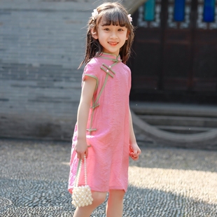 儿童旗袍2023夏季洋气连衣裙，女童民国风古风汉服中式唐装裙子