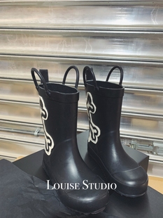 Louise Studio nunu儿童雨鞋雨靴复古骷髅头男童女童中筒亲子款