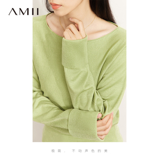 amii2024冬奶fufu毛衣女(毛衣女)一字，领锁骨短款上衣宽松软糯针织衫