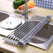 硅胶沥水架厨房多功能置物架水槽卷帘碗筷架不锈钢折叠滤水架