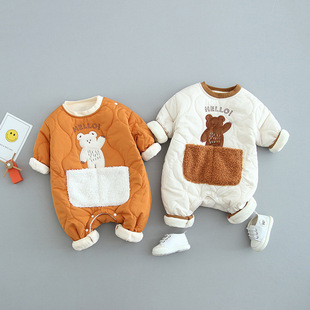 新生儿衣服婴儿服装秋冬加绒薄棉保暖加厚连体衣冬季冬装小