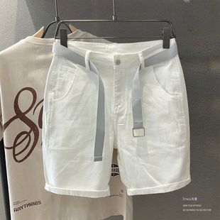 弹性白色牛仔短裤男宽松直筒夏季薄款五分裤潮流百搭气质5分中裤