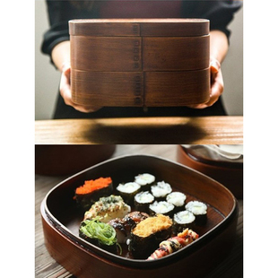 日式双层大号木便当盒创意饭盒，寿司盒野餐，酒店白领聚餐收纳食用盒