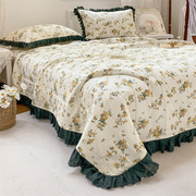 法式复古风全棉绗缝床盖，四件套单床盖(单床盖，)枕套花边床上用品三件套跨境