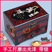 平遥古城推光漆器中式首饰盒木质漆盒仿古梳妆盒精致特色礼物带锁