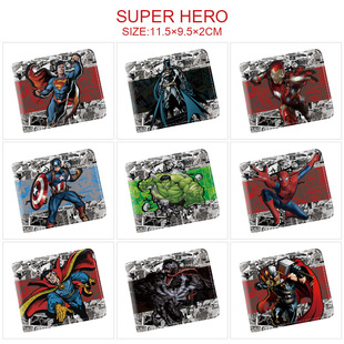 漫威系列超级英雄周边零钱包，卡通全彩印花男女短款卡包零钱皮夹包