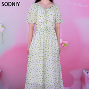 sodniy2022夏法式(夏法式)连衣裙女圆点高腰，长裙甜美泡泡袖茶歇裙波点显瘦
