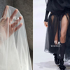 设计师面料黑白色两色，网纱透视礼服，蓬蓬裙婚纱创意服装设计师布