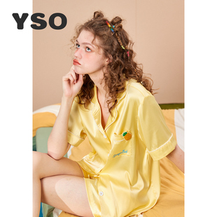 yso海绵宝宝冰丝睡衣女夏季翻领，短袖套装卡通，可爱可外穿家居服b