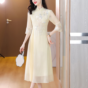 高端改良版旗袍春装女2024年民族风茶服中式女装中国风连衣裙