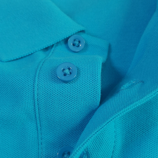 短袖polo领衫夏季款男女，潮流商务休闲纯色，翻领纯棉长袖t恤湖蓝色