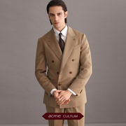 Solaro面料AC羊毛意式半麻衬双排扣西服套装男正装定制西装两件套
