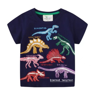 2023男童恐龙深蓝短袖t恤夏季童装儿童宝宝，婴儿3岁5圆领半袖上衣6