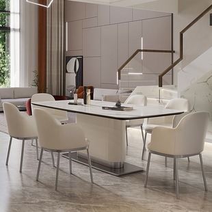 意式岩板餐桌椅组合简约现代长方形高端法式复古风小户型家用桌子