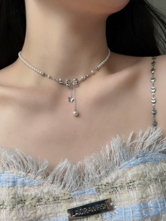 不掉色s925纯银蝴蝶结珍珠，项链女轻奢，小众设计精致锁骨链高级颈链