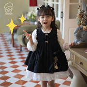女童洛丽塔公主裙，秋季黑色蕾丝长袖连衣裙，儿童生日礼服蓬蓬裙