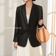 黑色职场西服套装女韩版宽松气质单扣西装外套直筒高级感女士外套