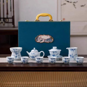 景德镇白瓷功夫茶具套装，家用中式高档陶瓷，手绘青花瓷盖碗茶杯礼盒