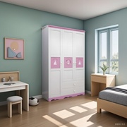 现代简约儿童衣柜家用卧室小户型实木两门收纳储物柜四门衣橱立柜