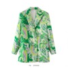 欧美女装早秋长袖绿色印花西装外套单排扣时尚小西服百搭上衣打底