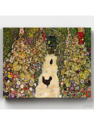 有母鸡的花园小径数字油画diy填色风景数字彩绘减压自愈手绘油彩