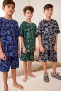 NEXT男童纯棉短袖家居服 2024春夏灰蓝迷彩儿童睡衣3套装(3-16歲)