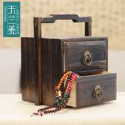 实木质中式仿古首饰盒，复古手提针线盒小号，多层珠宝盒茶叶收